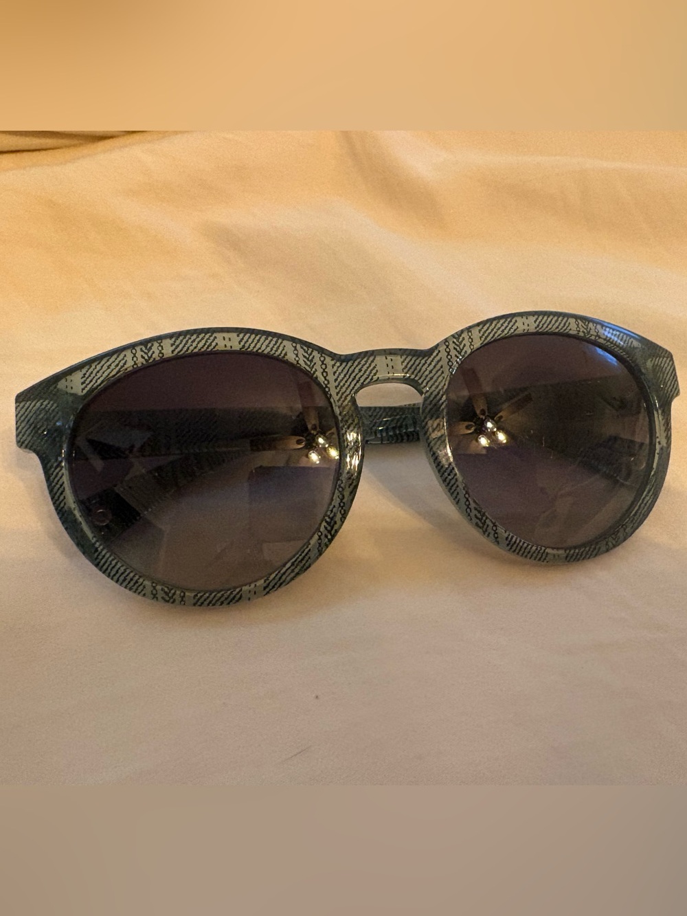 Coach Round Geometric Teal Print Pattern Frame Gray Gradient Sunglasses